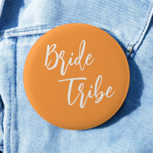 Chapa Redonda De 5 Cm Tribu de la Novia Naranja Blanco Boda