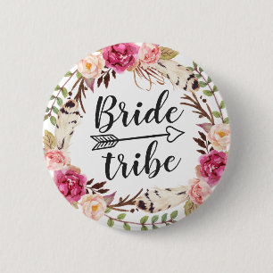 Chapa Redonda De 5 Cm Tribu floral de la novia de la guirnalda de la