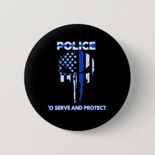 Chapa Redonda De 5 Cm Tributo de diseño de cráneo de la policía con líne