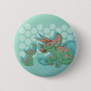 Chapa Redonda De 5 Cm Triceratops dando flores