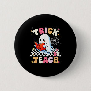 Chapa Redonda De 5 Cm Trick O Teach Groovy Teacher Halloween Retro Flor