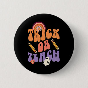 Chapa Redonda De 5 Cm Trick O Teach Retro Cae Halloween Disfraces Teach