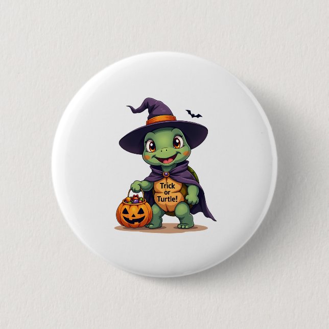 Chapa Redonda De 5 Cm Trick-or-Turtle (Anverso)