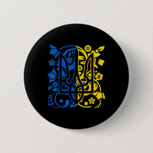 Chapa Redonda De 5 Cm Tridente de Ucrania Patriota Ucraniano Azul Nacion
