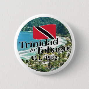 Chapa Redonda De 5 Cm "Trinidad y Tobago Este. Playa Con Bandera De 1962