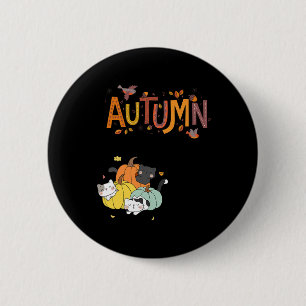 Chapa Redonda De 5 Cm Trio Cute Calabaza Gatos Hola Otoño Funny
