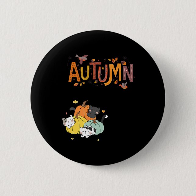 Chapa Redonda De 5 Cm Trio Cute Calabaza Gatos Hola Otoño Funny (Anverso)