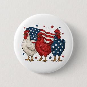 Chapa Redonda De 5 Cm Trio de gallo patriótico divertido gallina de la b