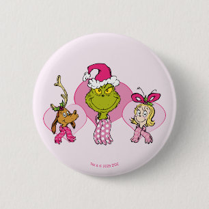 Chapa Redonda De 5 Cm Tripulación del Grinch en retrato rosa de San Vale
