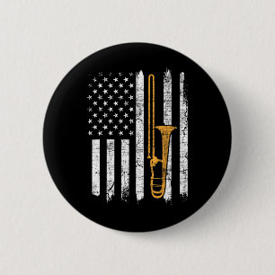 Chapa Redonda De 5 Cm Trombón de bandera estadounidense - Música de trom