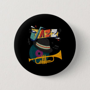 Chapa Redonda De 5 Cm Trompetas de Jazz Retro Jugador Divertido Festival