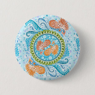 Chapa Redonda De 5 Cm Tropical Koi Mandala Vibrante Ocean Zen Art