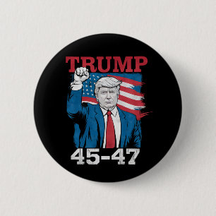 Chapa Redonda De 5 Cm Trump 45 47 Vintage Retro USA Bandera Americana