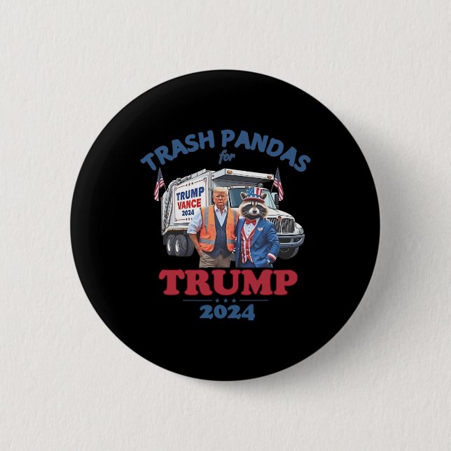 Chapa Redonda De 5 Cm Trump: Basura de basura Pandas para Trump 2024 (Anverso)