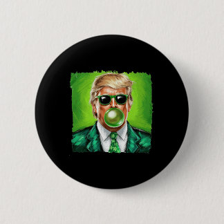 Chapa Redonda De 5 Cm Trump Blowing Bubble Gum St. Patrick's Day Green S