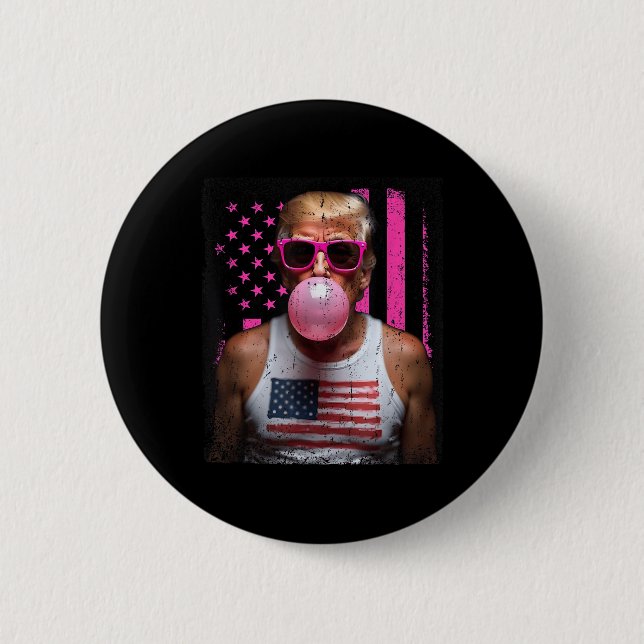 Chapa Redonda De 5 Cm Trump Bubble Gum Sungles rosas Bandera Estadounide (Anverso)