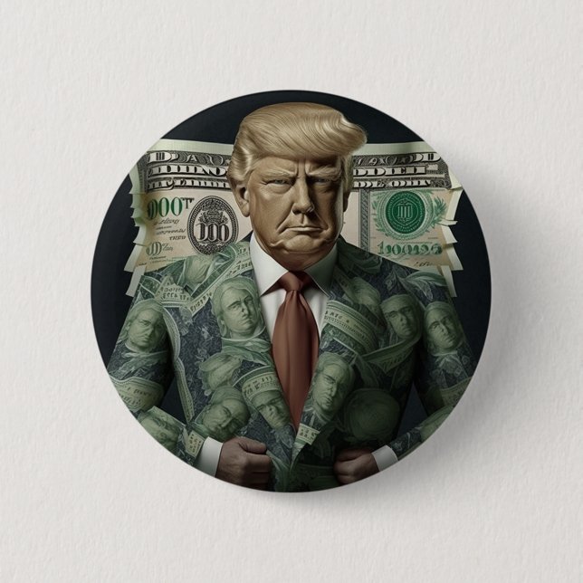 Chapa Redonda De 5 Cm Trump con dinero: un símbolo de riqueza y poder (Anverso)