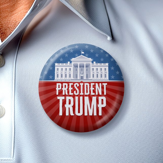 Chapa Redonda De 5 Cm Trump con estrellas y franjas de la Casa Blanca (Trump 2024 Button)