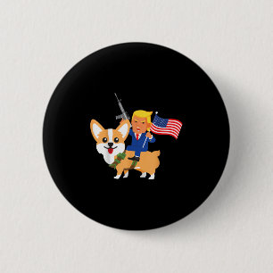 Chapa Redonda De 5 Cm Trump Corgi Gun Merica 2020 Elección Donald Dog Mo