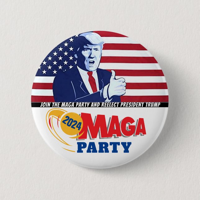 Chapa Redonda De 5 Cm Trump MAGA Fiesta 2024 (Anverso)
