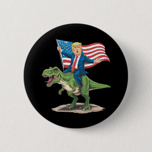 Chapa Redonda De 5 Cm Trump montando dinosaurio T Rex USA bandera americ