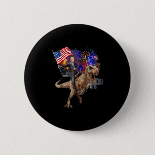 Chapa Redonda De 5 Cm Trump montando un dinosaurio T-rex partidario de T
