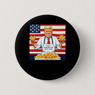 Chapa Redonda De 5 Cm Trump Sirviendo Fries Mcdonalds
