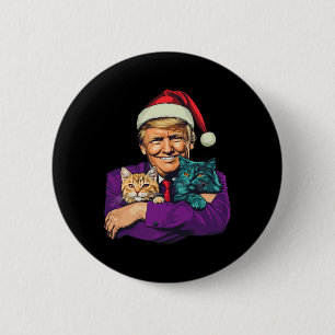 Chapa Redonda De 5 Cm Trump Sosteniendo Gatos Feliz Navidad Festivo Dive