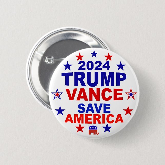 Chapa Redonda De 5 Cm Trump Vance 2024 Save America (Anverso y reverso)