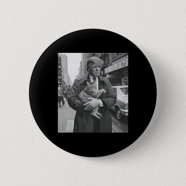 Chapa Redonda De 5 Cm Trump Y Cat Graciosos (Anverso)