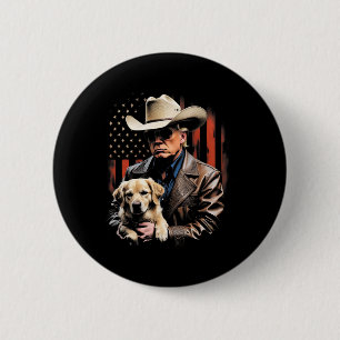 Chapa Redonda De 5 Cm Trump y perro Golden Retriever, bandera estadounid