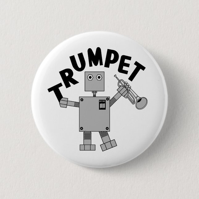 Chapa Redonda De 5 Cm Trumpet Robot Text (Anverso)