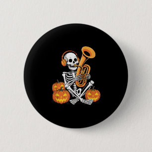 Chapa Redonda De 5 Cm Tubista de Esqueleto de Halloween Tuba
