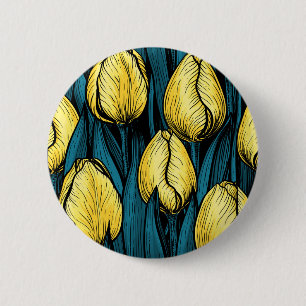 Chapa Redonda De 5 Cm Tulipanes amarillos con hojas azules