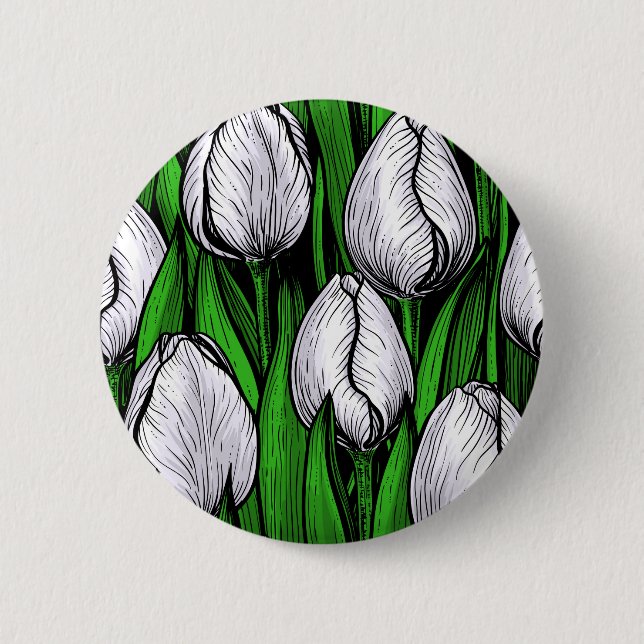 Chapa Redonda De 5 Cm Tulipanes blancos con hojas verdes (Anverso)