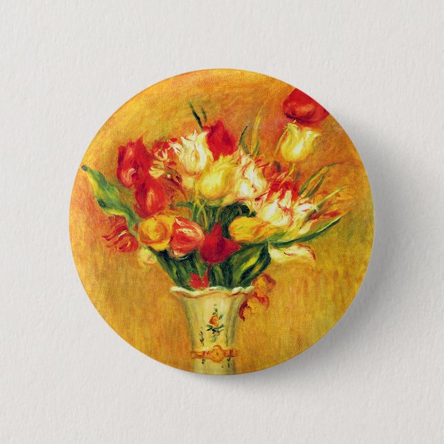 Chapa Redonda De 5 Cm Tulipanes de Pierre Renoir, arte del impresionismo (Anverso)