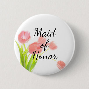 Chapa Redonda De 5 Cm Tulipanes de seda rosa suave hechos de honor