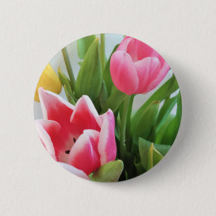 Chapa Redonda De 5 Cm Tulipanes rosas, Bouquet de primavera floral, flor