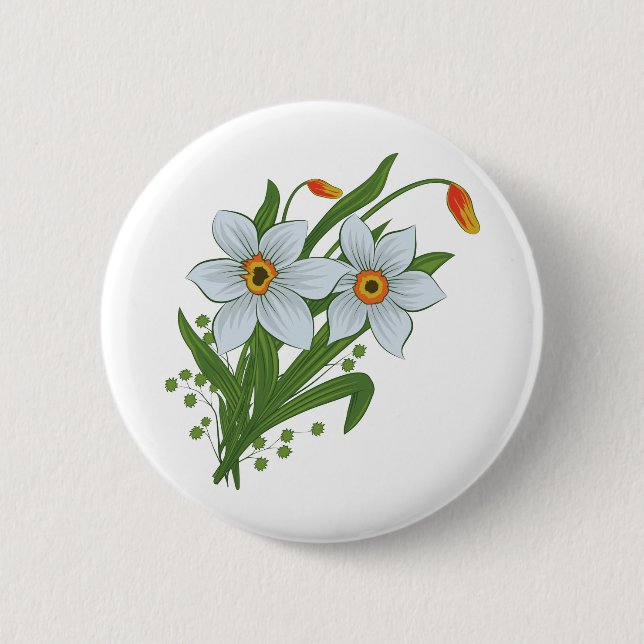Chapa Redonda De 5 Cm Tulipanes y flores de narcisos (Anverso)