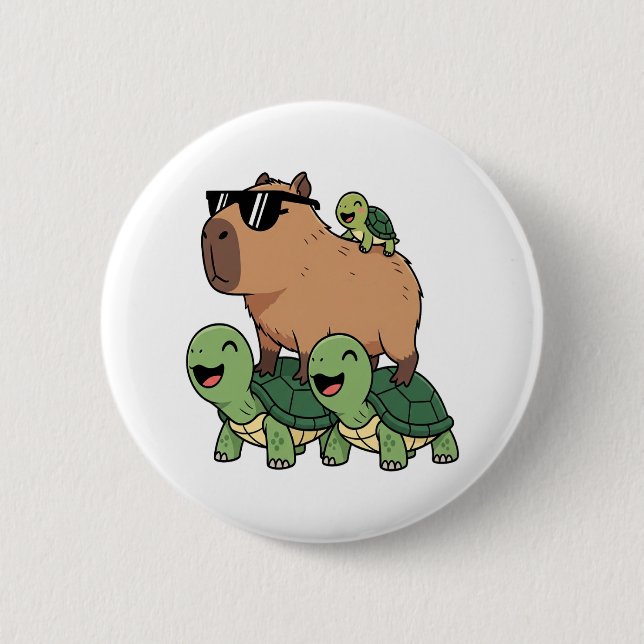 Chapa Redonda De 5 Cm Turtle Rige Capybara, curioso capibara (Anverso)
