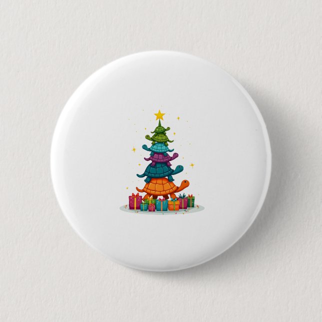 Chapa Redonda De 5 Cm Turtle Tree Christmas Tree Adorable Turtle Christm (Anverso)