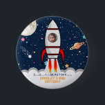 Chapa Redonda De 5 Cm Two the Moon Rocket Ship 2nd Birthday Photo<br><div class="desc">Celebrate in style with these trendy 2nd birthday party buttons. The design is easy to personalize with your own photo & wording and your family and friends will be thrilled when they receive these fabulous party buttons.</div>