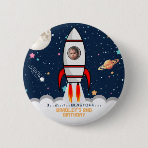 Chapa Redonda De 5 Cm Two the Moon Rocket Ship 2nd Birthday Photo
