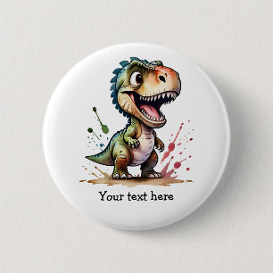 Chapa Redonda De 5 Cm Tyrannosaurus Rex Acuarela Salpicadura Personaliza
