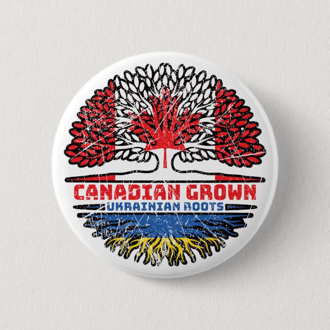 Chapa Redonda De 5 Cm Ucrania Bandera de raíces de árbol canadiense cana (Anverso)