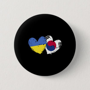 Chapa Redonda De 5 Cm Ucrania Corea del Sur Corazón Banderas Ucraniano C