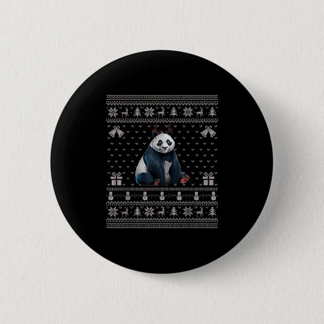 Chapa Redonda De 5 Cm Ugly Xmas Sweater Style Panda Reindeer Christmas  (Anverso)