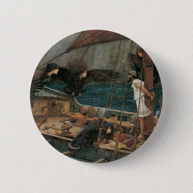 Chapa Redonda De 5 Cm Ulises y las sirenas de John William Waterhouse (Anverso)