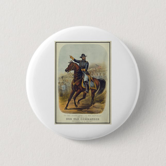 Chapa Redonda De 5 Cm Ulysses S. Grant A Caballo (Anverso)