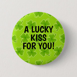 Chapa Redonda De 5 Cm Un beso afortunado para ti Shamrock verde